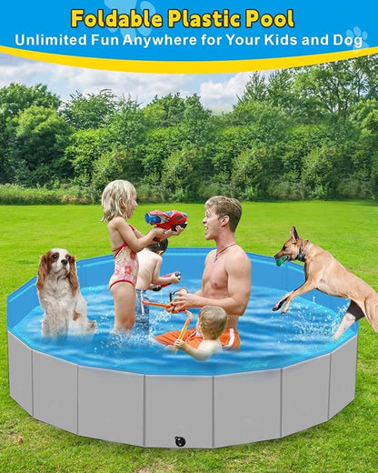 Extra Large Foldable Dog Pools for Large Dogs Heavy Duty,97"x16" Anti-Slip Portable Swimming Pool,Hard Plastic Kiddie Pool for Pets Dogs Cats &amp; Kids