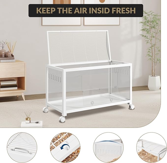Large Metal Hamster Enclosure Rat Cage with 360 Viewing Acrylic Sides, Ventilated Front Door &amp; Openable Top, Portable Hamster Tank for Guinea Pig, Chinchilla, Gerbil, 37.8&