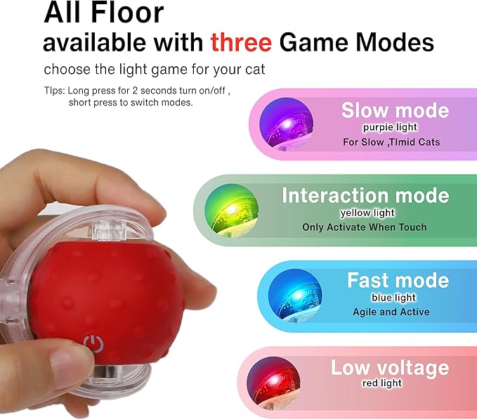 Interactive Cat Toy – Motion Activated Rolling Ball with LED Lights &amp; 3 Play Modes &amp; Two Different Tails - Best Toy for Indoor Cats &amp; Kittens to Stay Active and Stimulate Hunting Instinct (Red)