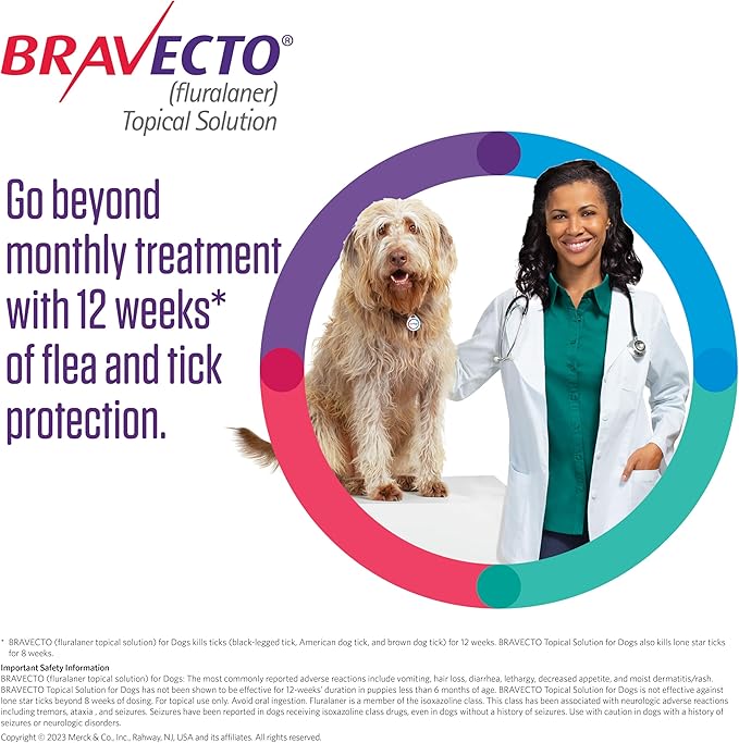 BRAVECTO Topical Solution for Dogs, Flea &amp; Tick, 12 Week Supply, >88-123 lbs., Pink Box