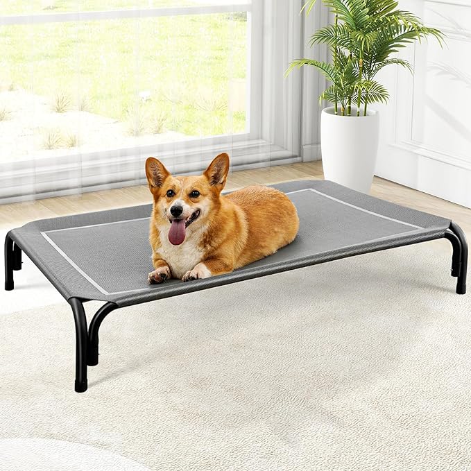 Elevated Dog Bed, Raised Outdoor Dog Bed for Medium Sized Dog, Portable Cooling Pet Cot with Breathable &amp; Washable Mesh, Indoor &amp; Outdoor Pet Hammock with Skid-Resistant Feet.