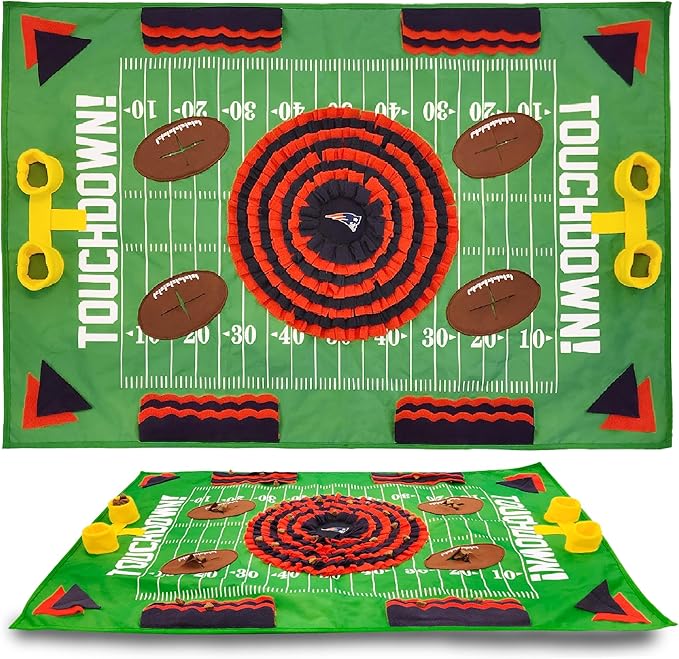 NFL New England Patriots Dog Snuffle Mat – Interactive Pet Slow Feeder, Football Field Design Food Puzzle Toy for Dogs &amp; Cats, Foraging Activity Mat for Smarter Feeding