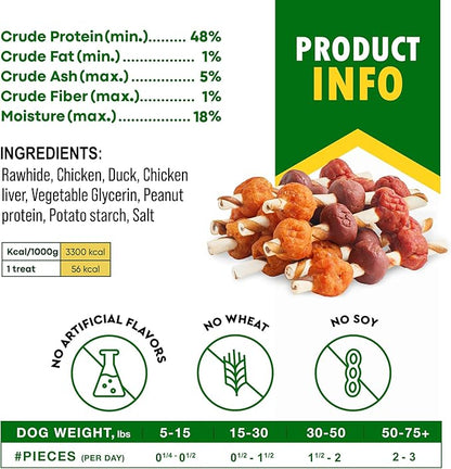 Dog Treats Rawhide Sticks Wrapped with Chicken 11 oz - Pet Natural Chew Treats - Grain Free Meat &amp; Human Grade Dried Snacks - Best for Small &amp; Large Dogs