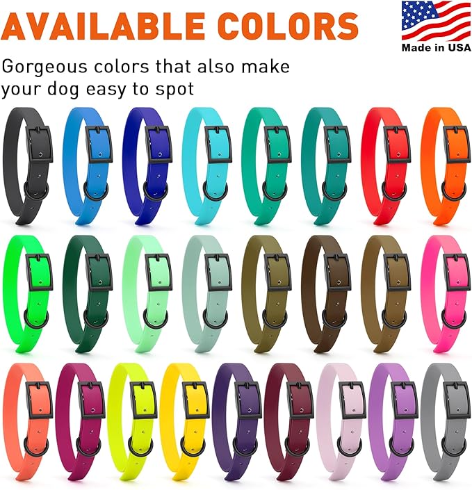 Dogline Biothane Waterproof Dog Collar Strong Coated Nylon Webbing with Black Hardware Odor- Proof for Easy Care Easy to Clean High Performance Fits Small Medium or Large Dogs, Hunter Orange