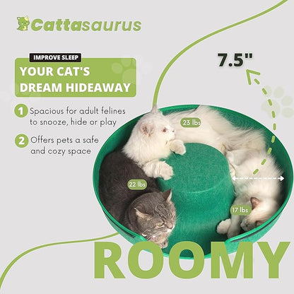 CATTASAURUS Peekaboo Cat Cave for Multiple &amp; Large Cats Up to 30-45 Lbs, Scratch Detachable &amp; Washable Tunnel Bed, Comfy Donut Cat Cave (Forest Green, Large)