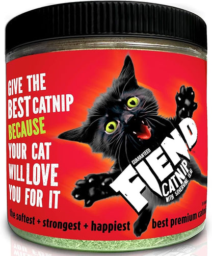 Fiend Catnip + Silvervine for Cats &amp; Kittens Safety-Cut Premium Fine Cat Nip Blend with Vegan Silvervine + Sticker – Ultra Potent, North American – 1 Cup (34.5g) Go Ahead, Create a Monster!