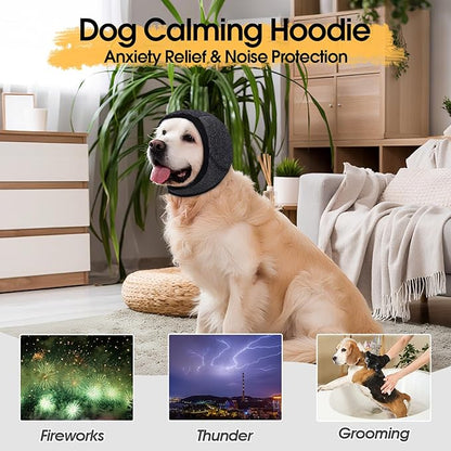 Dog Calming Hoodie, Dog Ear Muffs Noise Protection &amp; Anxiety Relief, No Shake Ear Wraps for Dogs Quiet Ears Cover Headband for Fireworks Grooming Swimming Bathing Force Drying