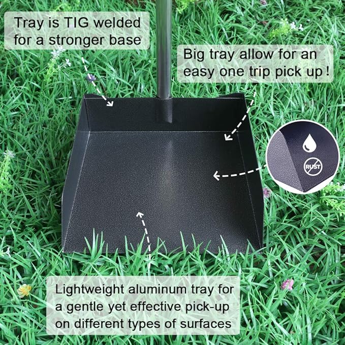 TNELTUEB Extra Large Dog Pooper Scooper, Metal Pet Poop Tray &amp; Rake Set, Adjustable Long Handle for Large Dogs - Great for Grass/Street/Gravel