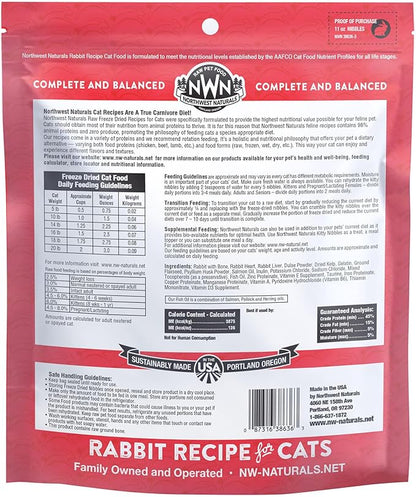 Northwest Naturals Freeze-Dried Rabbit Cat &amp; Kitten Food – Bite-Sized Nibbles – Healthy, Limited, Human-Grade Ingredients, All-Natural, High-Protein Raw Diet – Complete &amp; Balanced – 11 oz (Pack of 3)