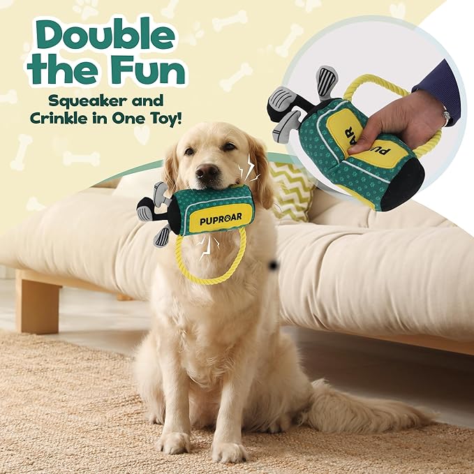 Golf Dog Toy – Birthday Dog Toy, Funny Plush Squeaky Puppy Gift with Rope &amp; Crinkle, Golf Bag Gift