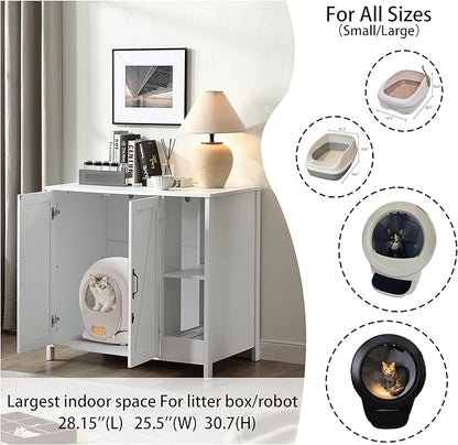 Cat Litter Robot Enclosure,for Placing Litter Robot 3/4,Power Outlet and Dog-Proof Shelf for Litter Robot Cabinet,Litter Collector for Automatic Litter Box Enclosure,Cloud White