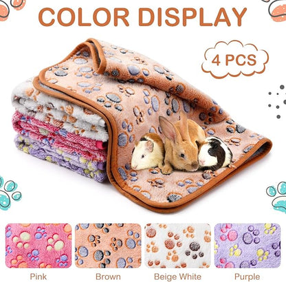 Reginary 4 Pcs Waterproof Guinea Pig Blankets Washable Small Animal Fleece Bedding Absorbent Guinea Pig Cage Liners Reusable Pet Pee Pad Sleep Mat for Hamster Ferret(Paw Print,24 x 47 Inch)