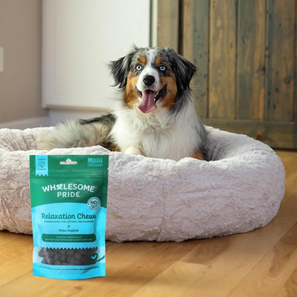 Wholesome Pride Calming Supplement for Dogs - 90 Soft Chews - Natural Anxiety Relief, Separation &amp; Noise Stress Support with Herbal Ingredients, No Melatonin, Non-Drowsy