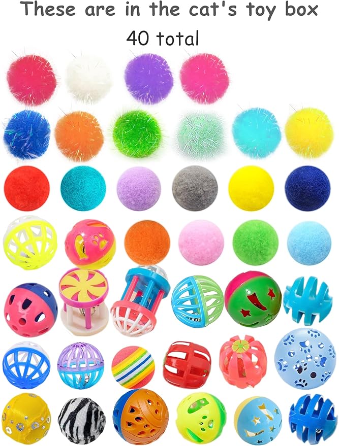 40-Piece Cat Toy Variety Pack for Indoor Cats and Kittens, Bouncy Paws (1.5&