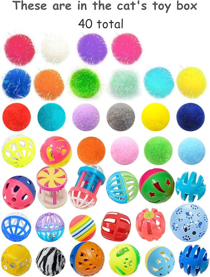 40-Piece Cat Toy Variety Pack for Indoor Cats and Kittens, Bouncy Paws (1.5&