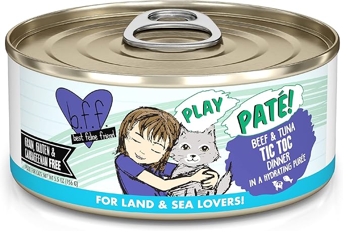 Weruva B.F.F. Play - Best Feline Friend Paté Lovers, Aw Yeah!, Beef &amp; Tuna Tic TOC with Beef &amp; Tuna, 5.5oz Can (Pack of 8)