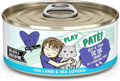 Weruva B.F.F. Play - Best Feline Friend Paté Lovers, Aw Yeah!, Beef &amp; Tuna Tic TOC with Beef &amp; Tuna, 5.5oz Can (Pack of 8)