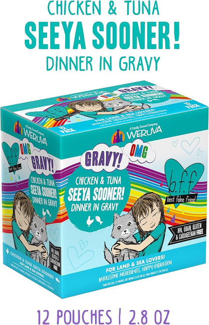 Weruva B.F.F. OMG - Best Feline Friend Oh My Gravy!, Seeya Sooner! with Chicken &amp; Tuna in Gravy Cat Food, 2.8oz Pouch (Pack of 12)