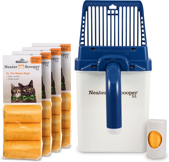 Neater Pet Brands Neater Scooper XL Cat Litter Scoop, 195 Refill Bags – Extra-Large Capacity Mess-Free Cat Litter Scooper with Bag for Large &amp; Multiple Cats, Spill-Proof Litter Box Scooper with Holder