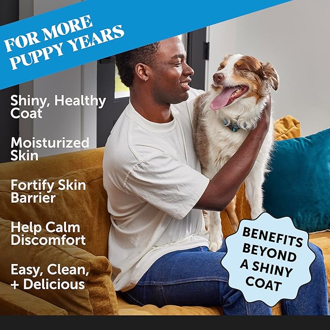 Dog Skin and Coat Supplement with Salmon Oil for Dogs - Allergy Itch Relief + Skin &amp; Coat Health, Dog Food Topper Bone Broth with Salmon Oil, Collagen, Biotin + Vitamin E (12 oz)