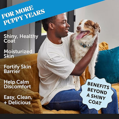 Dog Skin and Coat Supplement with Salmon Oil for Dogs - Allergy Itch Relief + Skin &amp; Coat Health, Dog Food Topper Bone Broth with Salmon Oil, Collagen, Biotin + Vitamin E (12 oz)