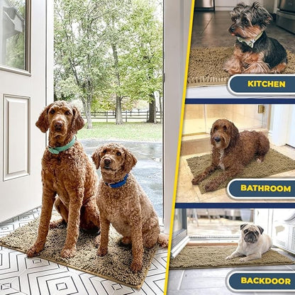 Muddy Mat® Pack of 3 Highly Absorbent Microfiber Dog Door Mat and Pet Rug, Non Slip Thick Washable Area Mat Soft Chenille for Kitchen Bathroom Bedroom and Outdoor - Beige Small, Medium &amp; Large