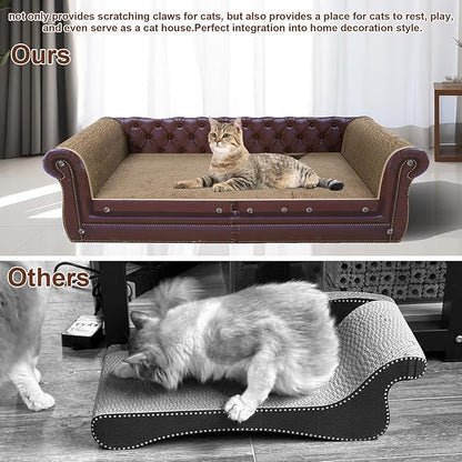 Scratching Sofa, Couch Shaped Thick Scratching Cardboard, Lounge Bed for Indoor Rest&amp;Play, Sofa Scratcher Pad (Brown, 39.4" L X 14" W X 11" H)