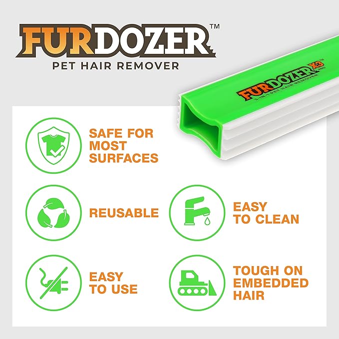 FurDozer X3 MEGA Pet Hair Remover &amp; Auto Detailing Tool - Cat &amp; Dog Hair Remover for Carpets, Car Interiors, Couches, Bedding, &amp; Pet Furniture - Reusable Pet Hair Removal Tool for Dog Fur &amp; Lint, 10"