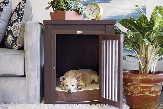 New Age Pet ECOFLEX Dog Crate End Table - Furniture-Style Pet Crate for Crate Trained Dogs - Stainless Steel Tubing &amp; a Latched Closure - 10 Year Manufacturer&