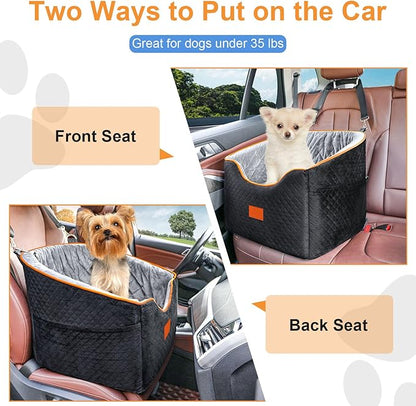 Dog Car Seat for Small Dogs, Memory Foam Booster Dog Seat for Dogs up to 35 lbs, Elevated Pet Car Seat, Travel Safety Pet Seat with Washable Removable Cover, Storage Pockets (Green)