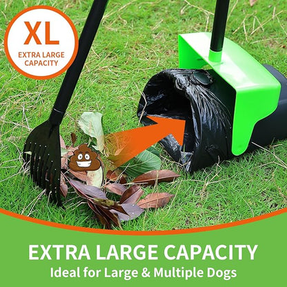Pooper Scooper Large Swivel Bin &amp; Rake with 160 Waste Bags,Heavy Duty Dog Pooper Scooper with Bag Attachment for Large Small Dogs, Long Handle Poop Scooper with Lid for Yard, Grass, Gravel (Green)
