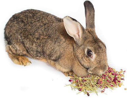 Herbal Calming Forage: Premium Rabbit Food, Hay for Guinea Pigs Food, Chinchilla Food, Hamster Treat Made with Timothy Hay &amp; Organic Herbs (10 Ounces)