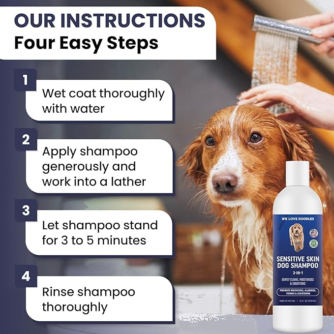 Premium 3-in-1 Sensitive Skin Dog Shampoo, Great for Allergies, Itching, Scratching, Anti-Itch Shampoo for Dogs with Oatmeal &amp; Aloe, Made in USA, Natural Ingredients, 16 oz [We Love Doodles]