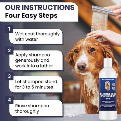 Premium 3-in-1 Sensitive Skin Dog Shampoo, Great for Allergies, Itching, Scratching, Anti-Itch Shampoo for Dogs with Oatmeal &amp; Aloe, Made in USA, Natural Ingredients, 16 oz [We Love Doodles]
