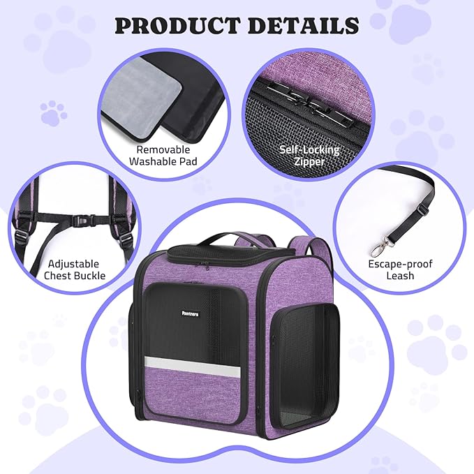 Pawtners Dog Carrier Backpacks Large Cat Backpack with Anti-Scratch Mesh, Foldable Designed Pet Backpack Carrier for Kitten Small Dogs &amp; Large Cats Up to 18 Lbs, Dog Carrier for Travel Outdoor