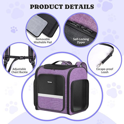 Pawtners Dog Carrier Backpacks Large Cat Backpack with Anti-Scratch Mesh, Foldable Designed Pet Backpack Carrier for Kitten Small Dogs &amp; Large Cats Up to 18 Lbs, Dog Carrier for Travel Outdoor