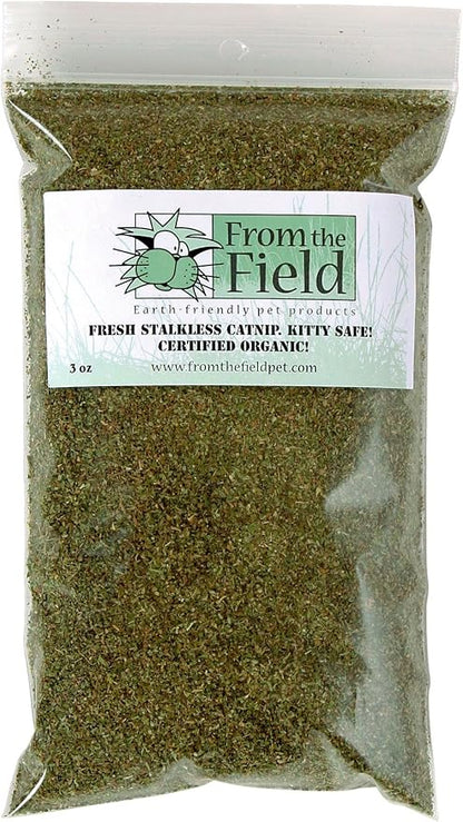 from The Field | Fine Ground Stalkless Catnip | Premium USA-Grown Catnip for Toys &amp; Playtime | Fresh, Potent, Non-Toxic, Eco-Friendly | Safe for Kittens &amp; Cats | Resealable 3 Oz Bag