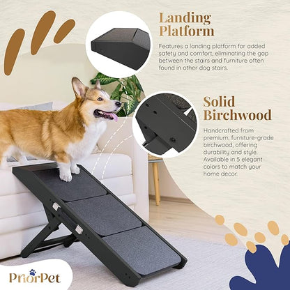 Dog Steps for Bed &amp; Couch 2-in-1 Dog Stairs/Ramp - Height Adjustable Dog Ramp for Couch 7” - 20” - Pet Stairs, Dog Stairs for Small Dogs - Easy to Move Pet Steps with Landing Platform, Black