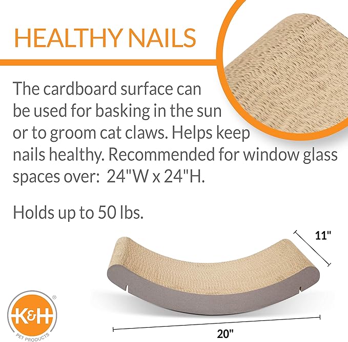 K&amp;H Pet Products EZ Mount Cat Window Perch Kitty Sill Scratcher Cradle, Sturdy Window Perch for Large Cats, Steel Frame Scratcher Hammock with Strong Suction Cups for Glass - 20 X 11in Cardboard