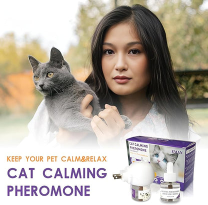 Cat Calming Pheromone Diffuser – Premium Cat Calming Diffuser for Stress &amp; Anxiety Relief – Reduces Scratching, Spraying &amp; Fighting – 60 Day Supply, 48ml Bottle – Ideal for All Cats &amp; Multi-Cat Homes