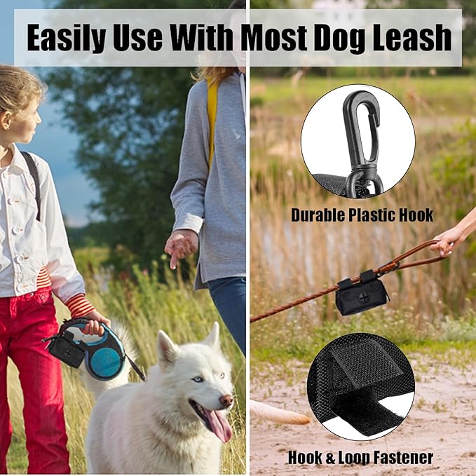 2Packs Dog Waste Bag Dispenser Pet Poop Bags Holder for Doggie Waste Bags Dispensers Soft Fabric Zipper Small Doggy Puppy Pouch for Leash Accessory Attachment with Carrier (Black &amp; Purple)