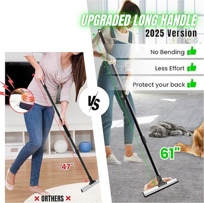 2025 Dual-Edge Carpet Rake for Pet Hair Removal &amp; Fluffing Matted Carpet – 61" Adjustable Handle, Deep Clean Dog &amp; Cat Hair Remover, Reusable Scraper for Rugs, Low Pile Carpet, Couch &amp; Stairs