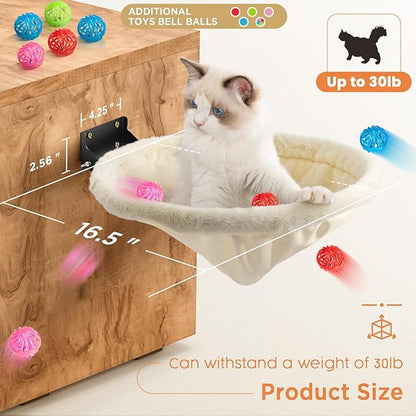 Cat Hammock Wall Mounted, Foldable &amp; Stable Cat Beds- Breathable Cats Wall Shelves for Sleeping, Playing, Climbing, and Lounging - Maximum Hold Up to 30lb（Cream,Faux Rabbit Fur）