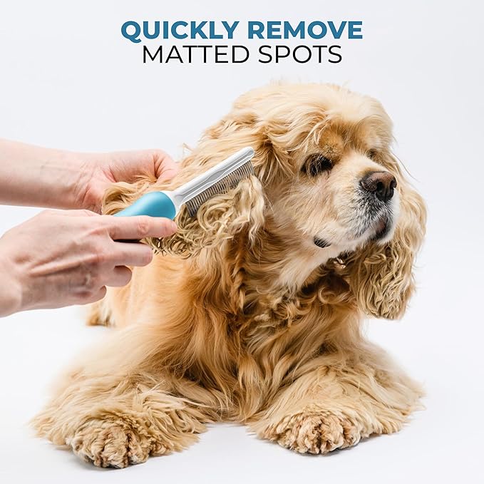Poodle Grooming Comb - Metal Dematting Comb with Long &amp; Short Stainless Steel Teeth for Removing Matted Hair &amp; Knots, Safe and Gentle for Dogs &amp; Cats