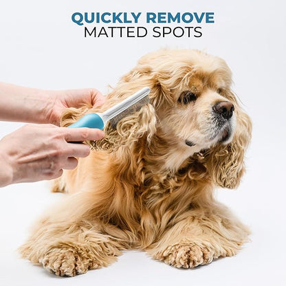 Poodle Grooming Comb - Metal Dematting Comb with Long &amp; Short Stainless Steel Teeth for Removing Matted Hair &amp; Knots, Safe and Gentle for Dogs &amp; Cats