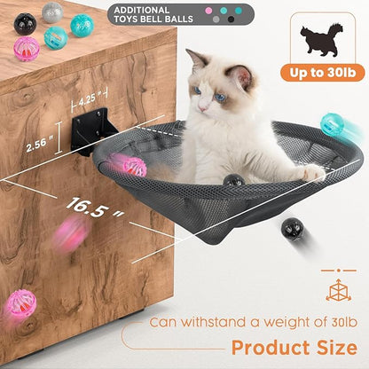 Cat Hammock Wall Mounted, Foldable &amp; Stable Cat Beds- Breathable Cat Wall Shelves for Sleeping, Playing, Climbing, and Lounging - Maximum Hold Up to 30lb (Gray)