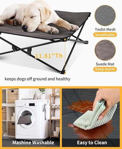 KingCamp Elevated Dog Bed for Medium Dogs, Raised Outdoor Indoor Portable Cooling Cot Lifted Pet Hammock off Ground with Washable Breathable Mesh &amp; Frame with Non Slip Foot for Camping Backyard, Black