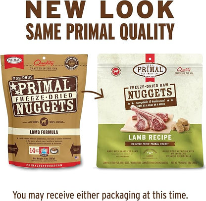 Primal Freeze Dried Raw Dog Food Nuggets, Lamb, Complete &amp; Balanced Meal, Also Use as Topper or Treat, Premium, Healthy, Grain Free, High Protein Raw Dog Food, 5.5 oz