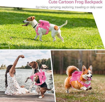 IDOMIK Dog Backpack Harness, No-Pull Dog Backpack with D-Ring for Small Medium Dogs, Cute Self Carrier Backpack for Dogs to Wear, Adjustable Dog Harness Backpack for Traveling Camping Hiking,Pig,XS