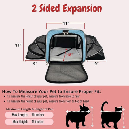 Airline Approved Expandable Premium Pet Carrier on Wheels- Two Sided Expandable Rolling Carrier- Designed for Dogs &amp; Cats- Extra Spacious Soft Lined Carrier! - Light Blue